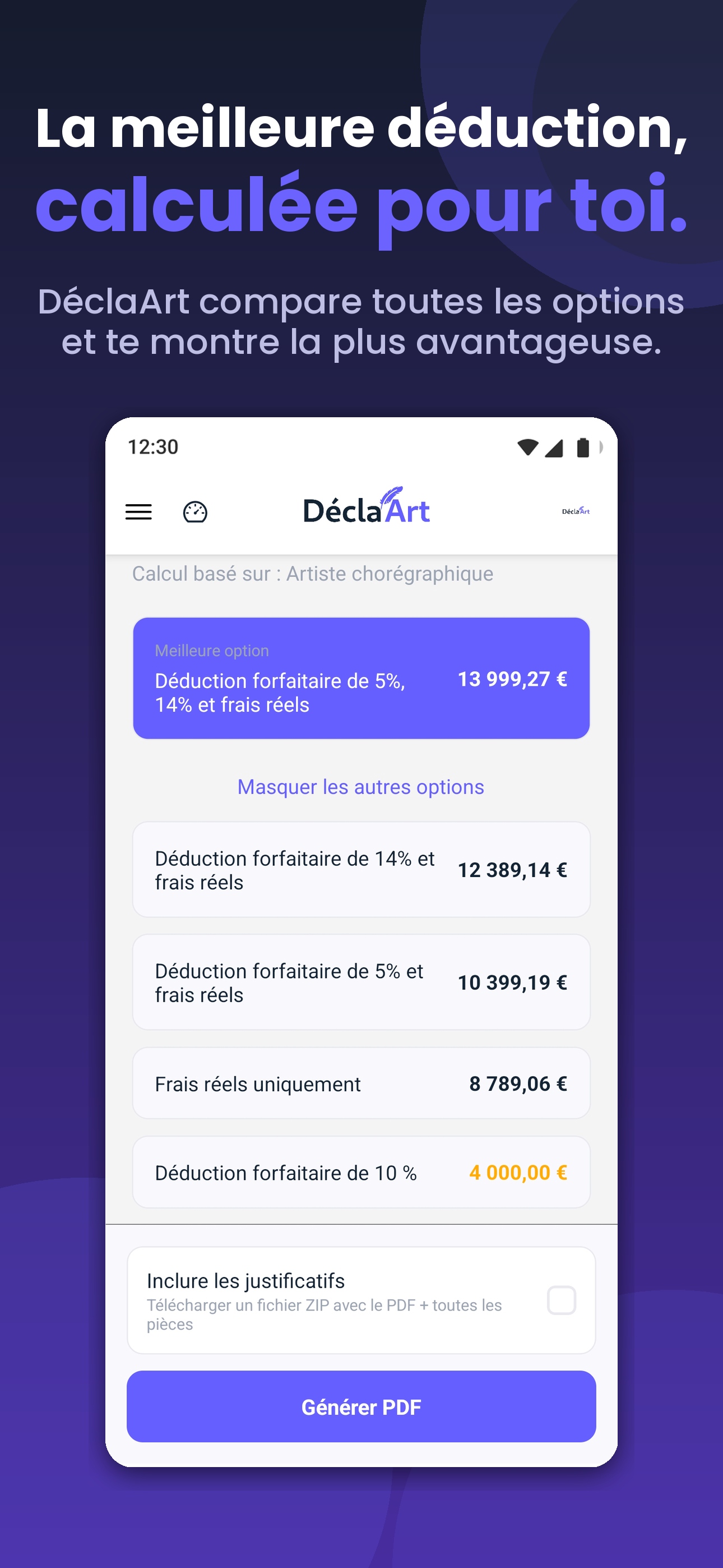 DéclaArt — meilleure déduction