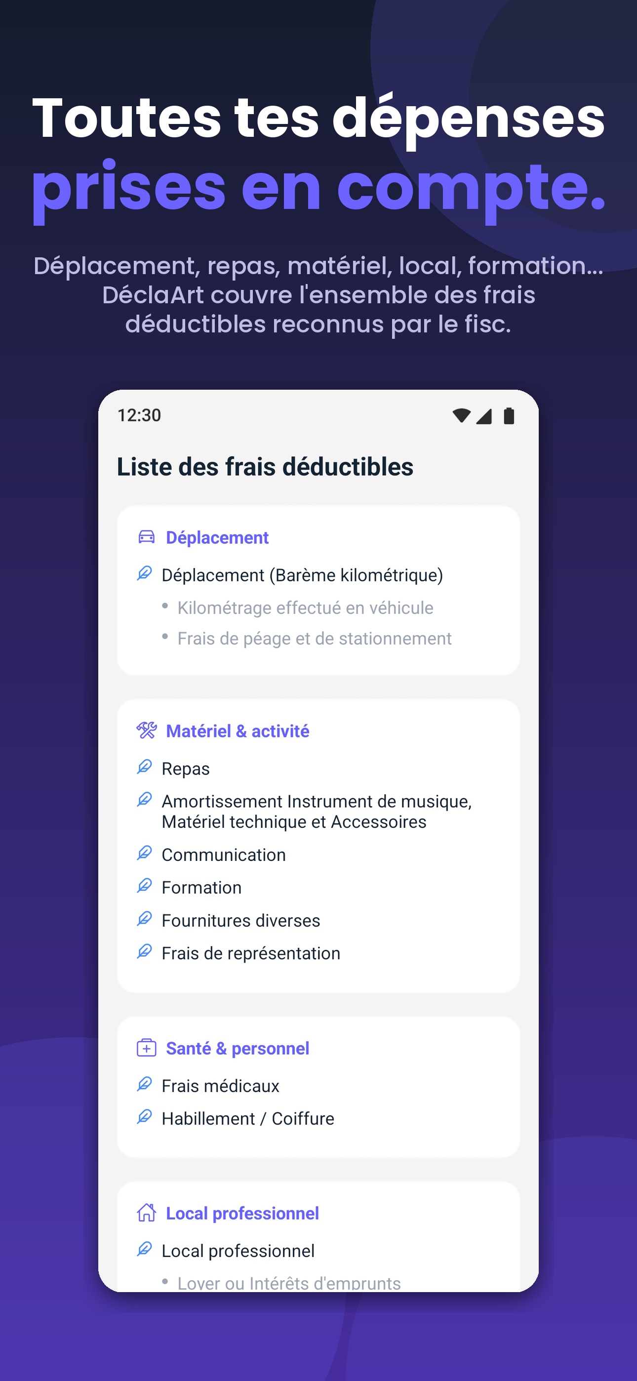 DéclaArt — frais déductibles
