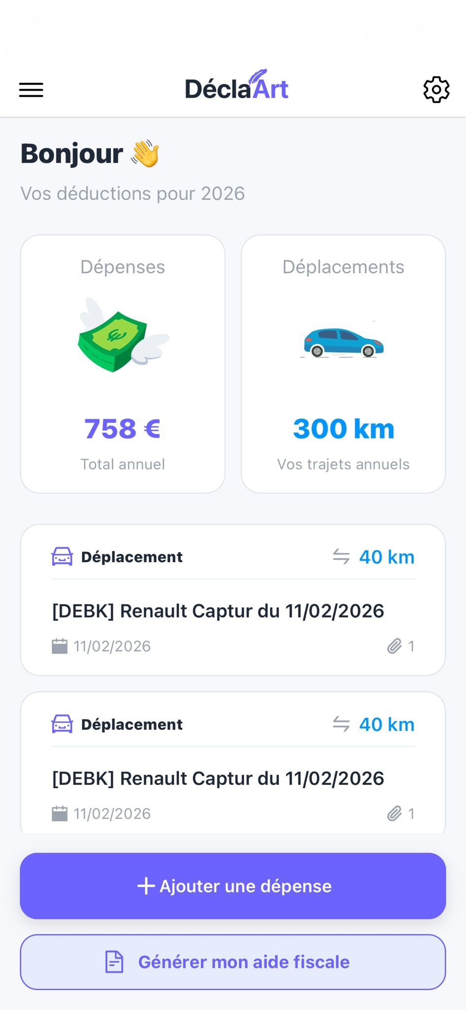 Aperçu de l'application DéclaArt